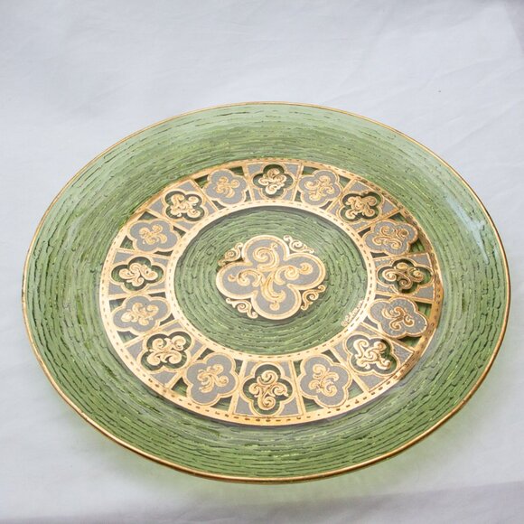 Rare Culver 22K Gold Green Glass Serving Platter Tray 1950s MCM Barware Signed - Picture 1 of 6